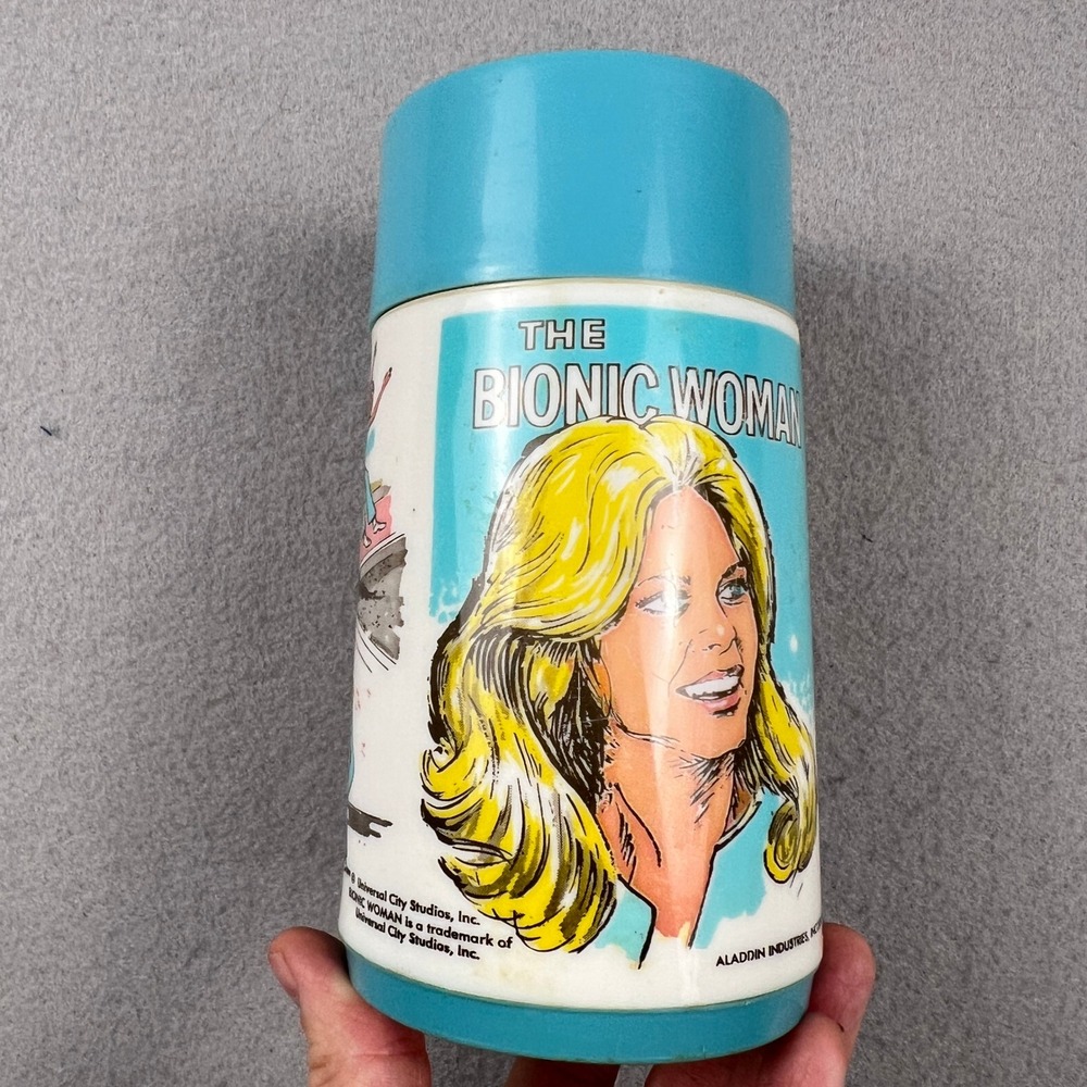 Aladdin Bionic Woman Thermo Bottle Kids 8oz Blue Vintage 1970s TV Collectible